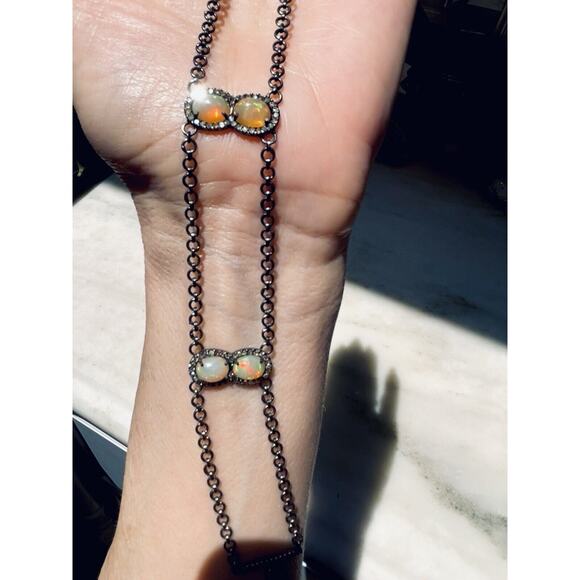Sterling Silver .925 3 Chain Choker Real Opal And DIAMONDS. BEAUTIFUL!! Omg - Picture 8 of 14